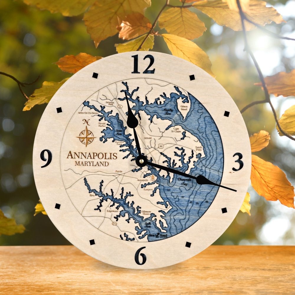 Annapolis Birch Clock Blue Water in Fall