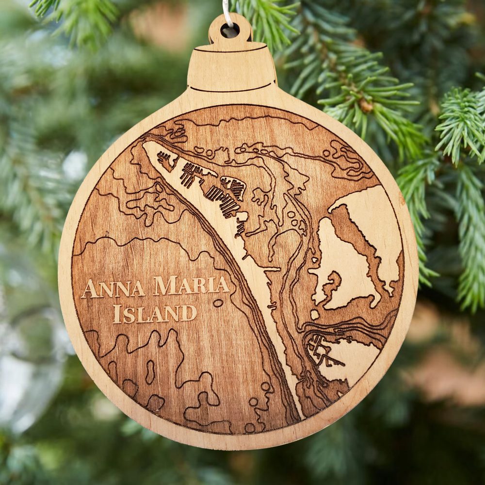 Anna Maria Engraved Nautical Ornament Hanging on Christmas Tree