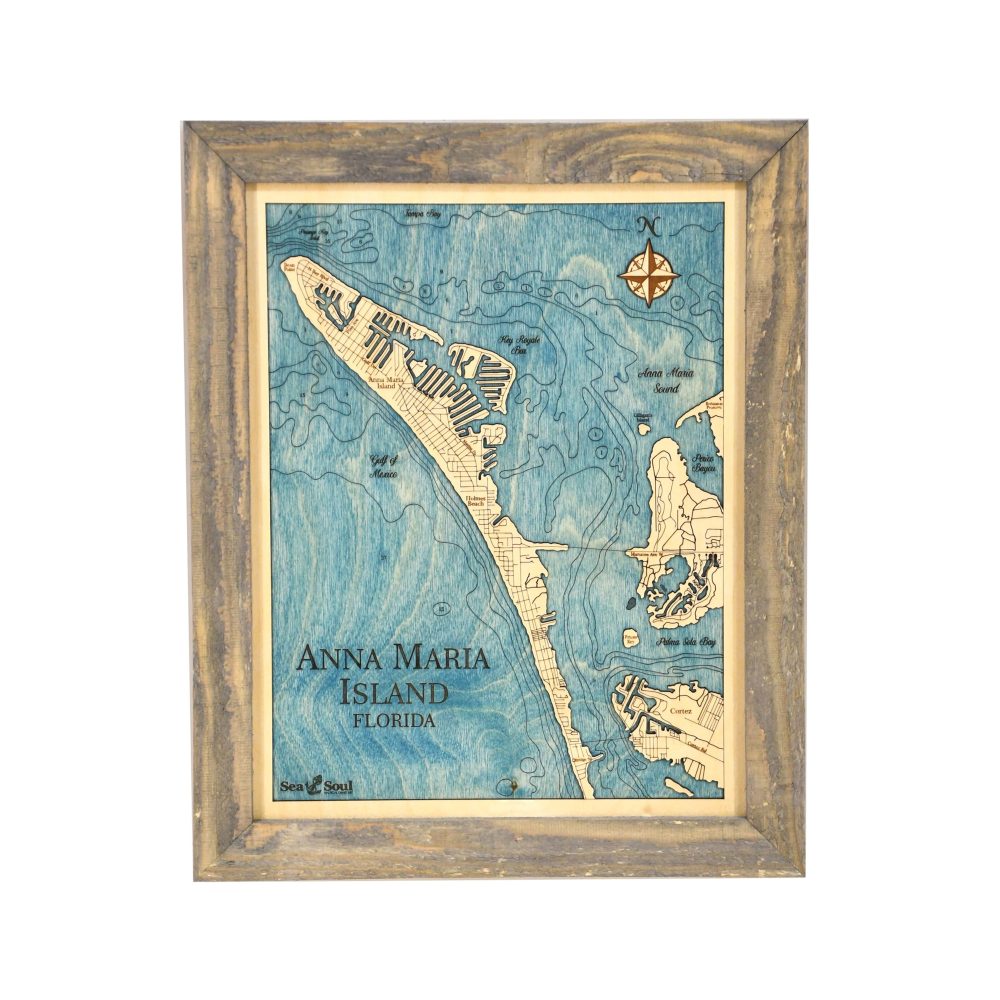 Anna Maria Island Wall Art Rustic Pine Accent with Blue Green Water