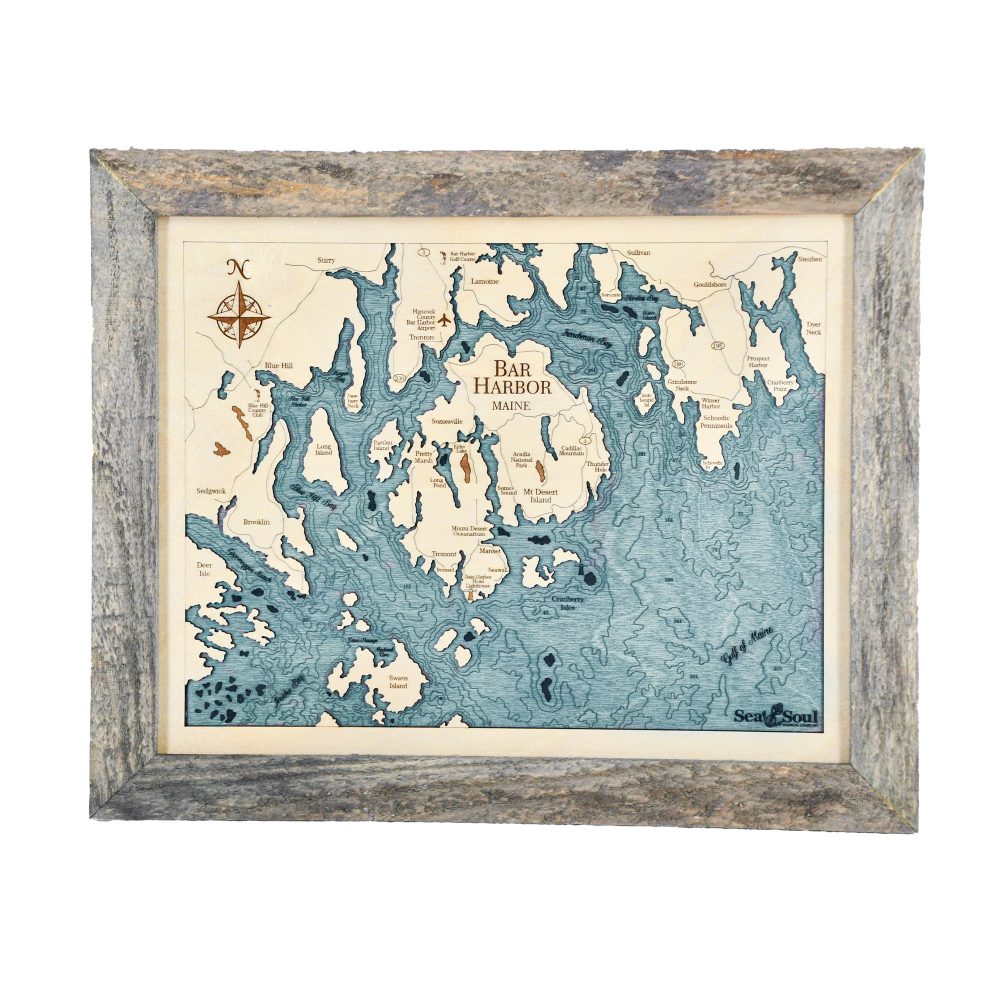 Bar Harbor Wall Art Rustic Pine Accent with Blue Green Water