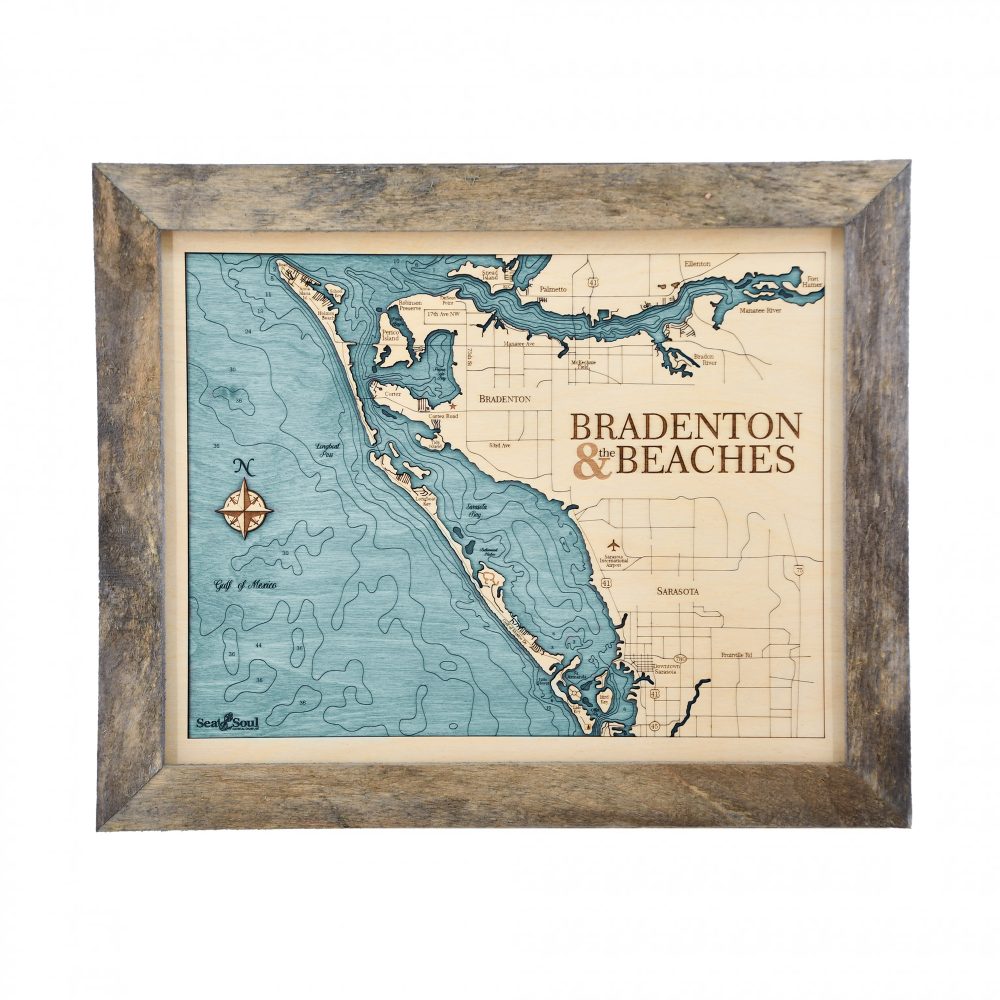 Bradenton Beaches Wall Art Rustic Pine Accent with Blue Green Water
