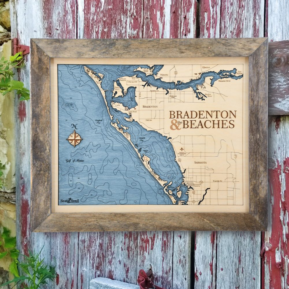 Bradenton Beaches Wall Art Rustic Pine with Deep Blue Water Hanging on Fence
