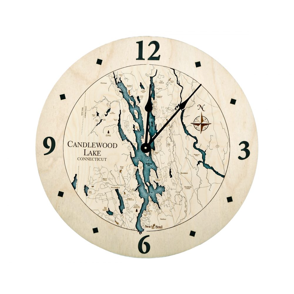Candlewood Lake Nautical Clock Birch Accent with Blue Green Water