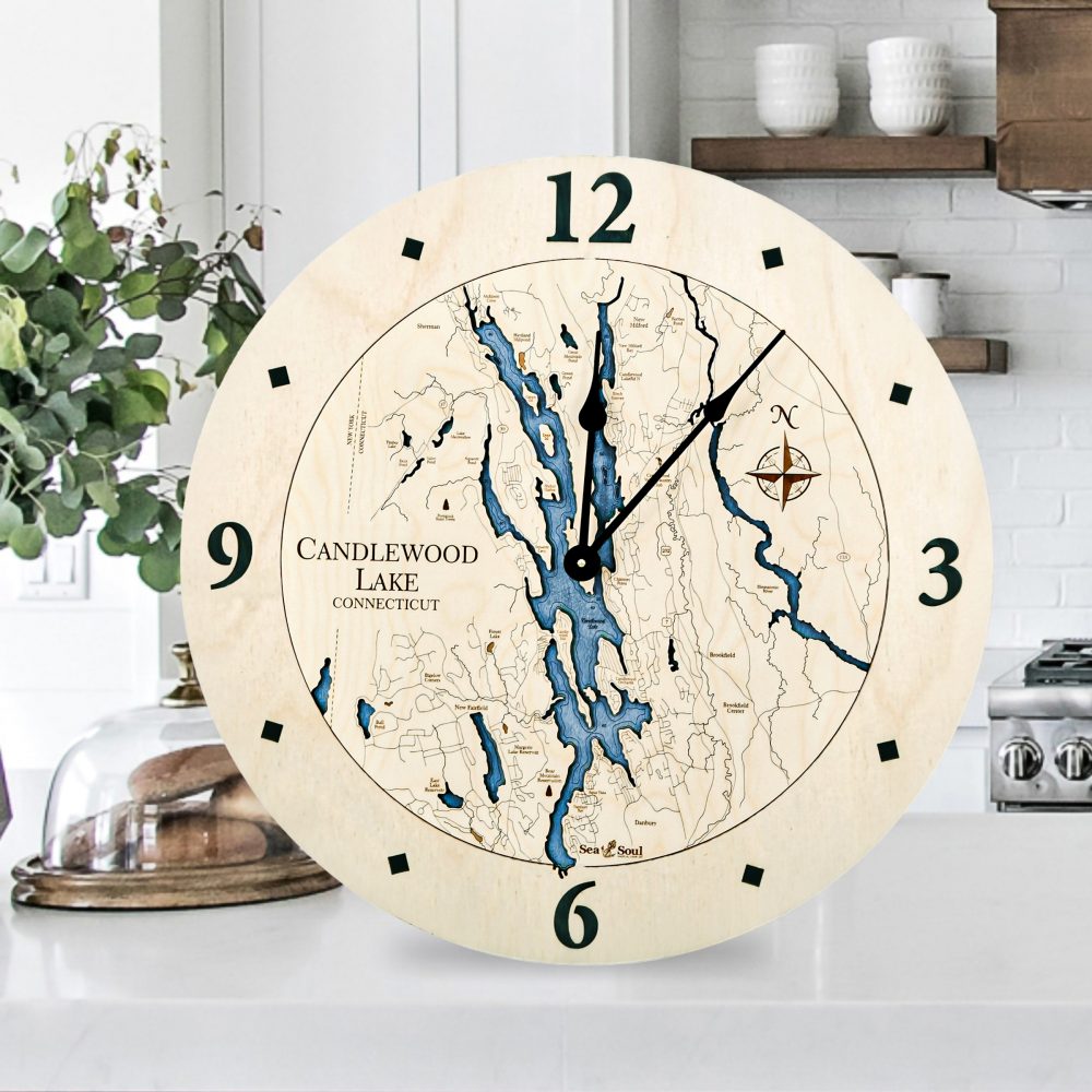 Candlewood Lake Nautical Clock Birch Accent with Deep Blue Water on Counter Top