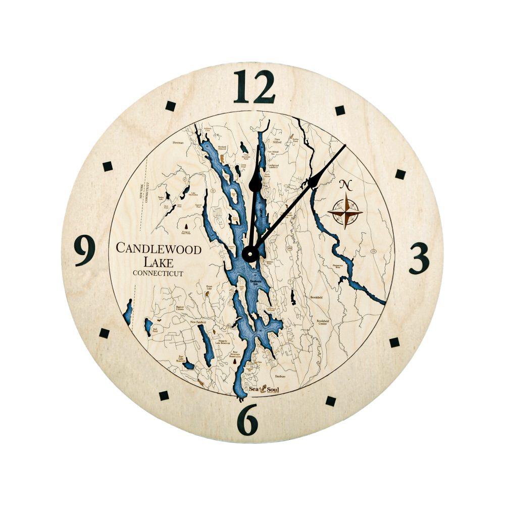 Candlewood Lake Nautical Clock Birch Accent with Deep Blue Water