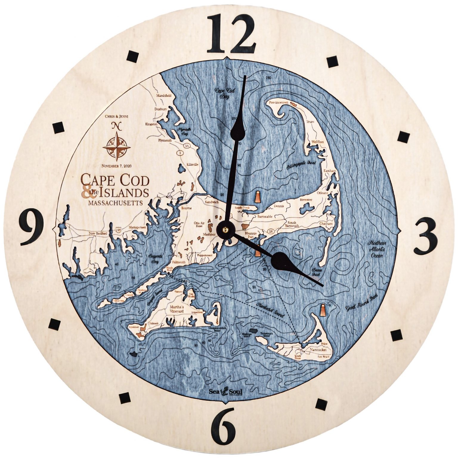 Cape Cod Nautical Map Clock Sea and Soul Charts