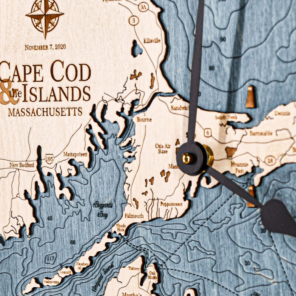 Cape Cod and Islands Nautical Clock Birch Accent with Deep Blue Water Detail Shot 1