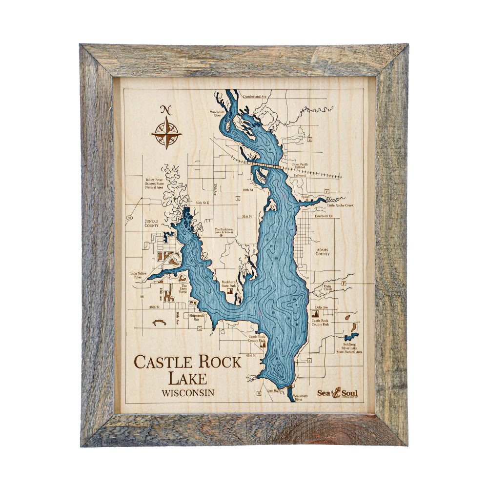 Castle Rock Lake Wall Art 13x16 Rustic Pine Accent with Blue Green Water