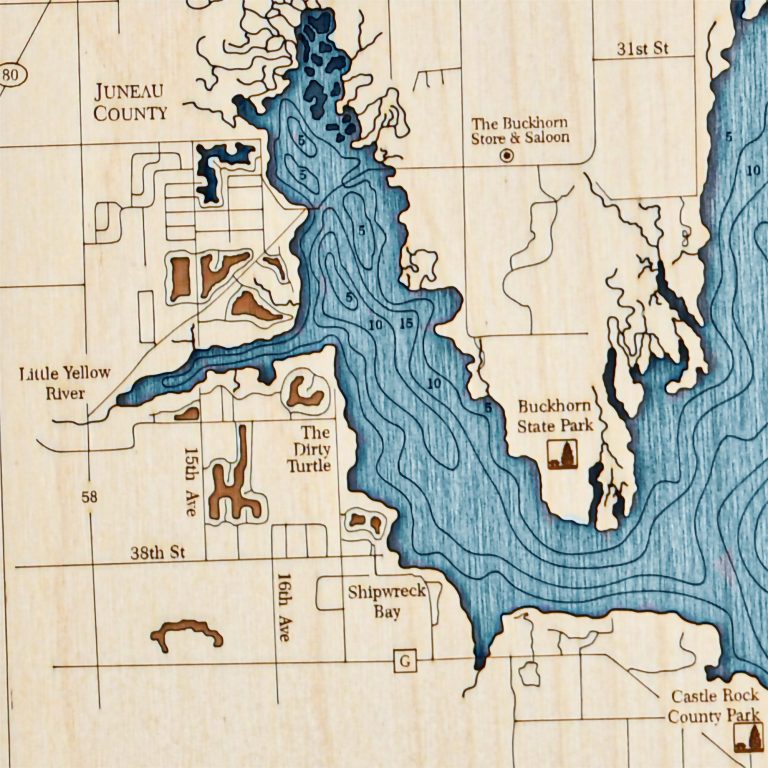 Castle Rock Wall Art - Two-Level 3D Wood Map - Sea and Soul Charts