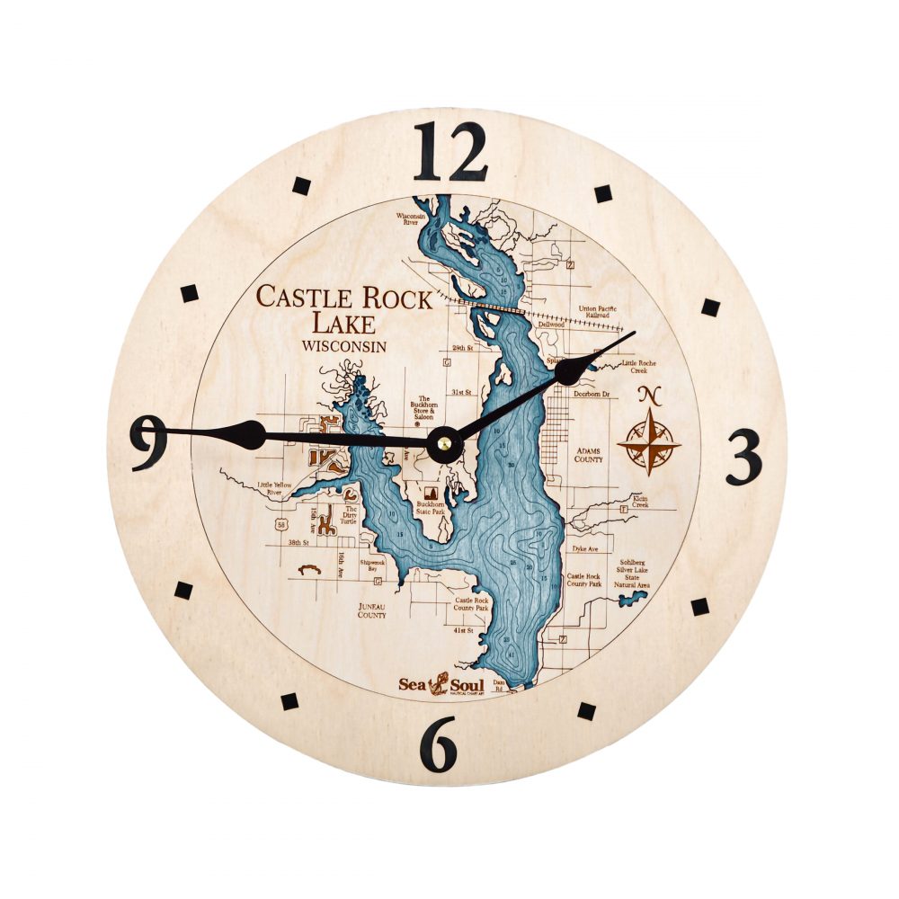 Castle Rock Lake Nautical Clock Birch Accent with Blue Green Water