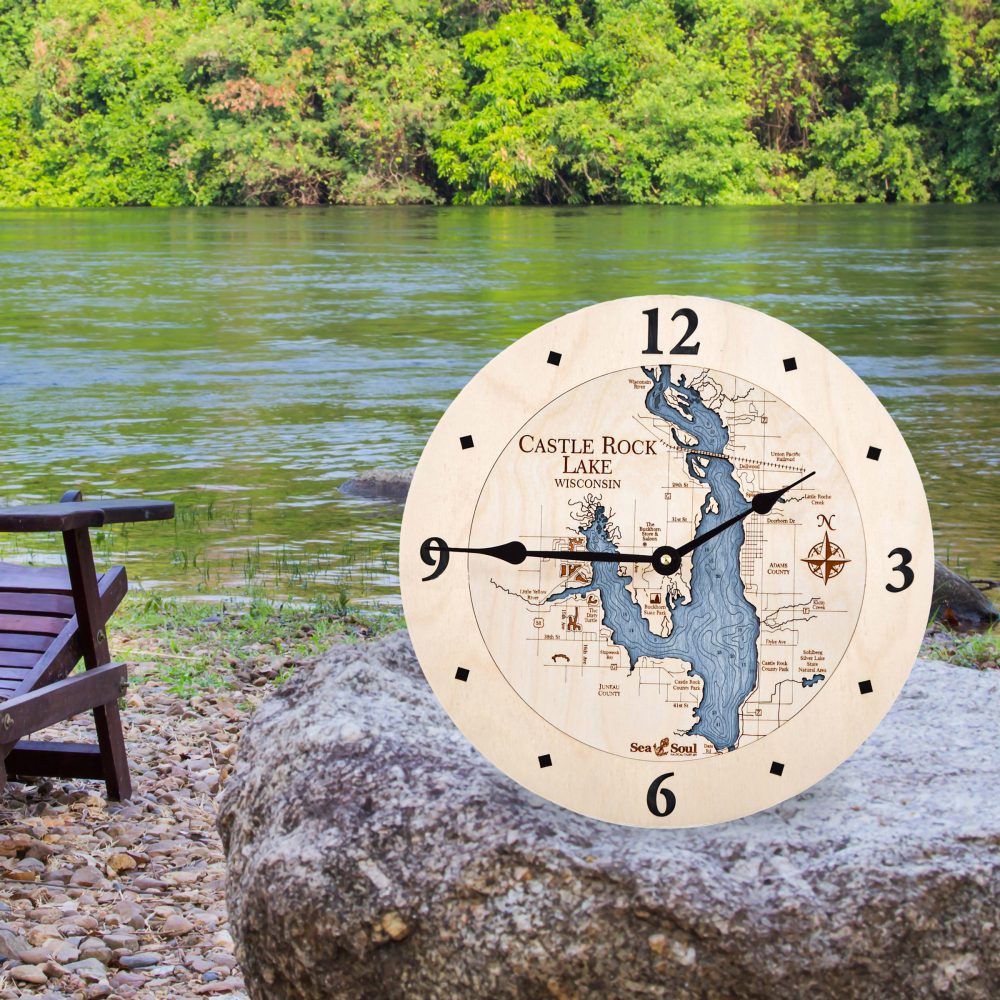 Castle Rock Lake Nautical Clock Birch Accent with Deep Blue Water on Rock by Lake