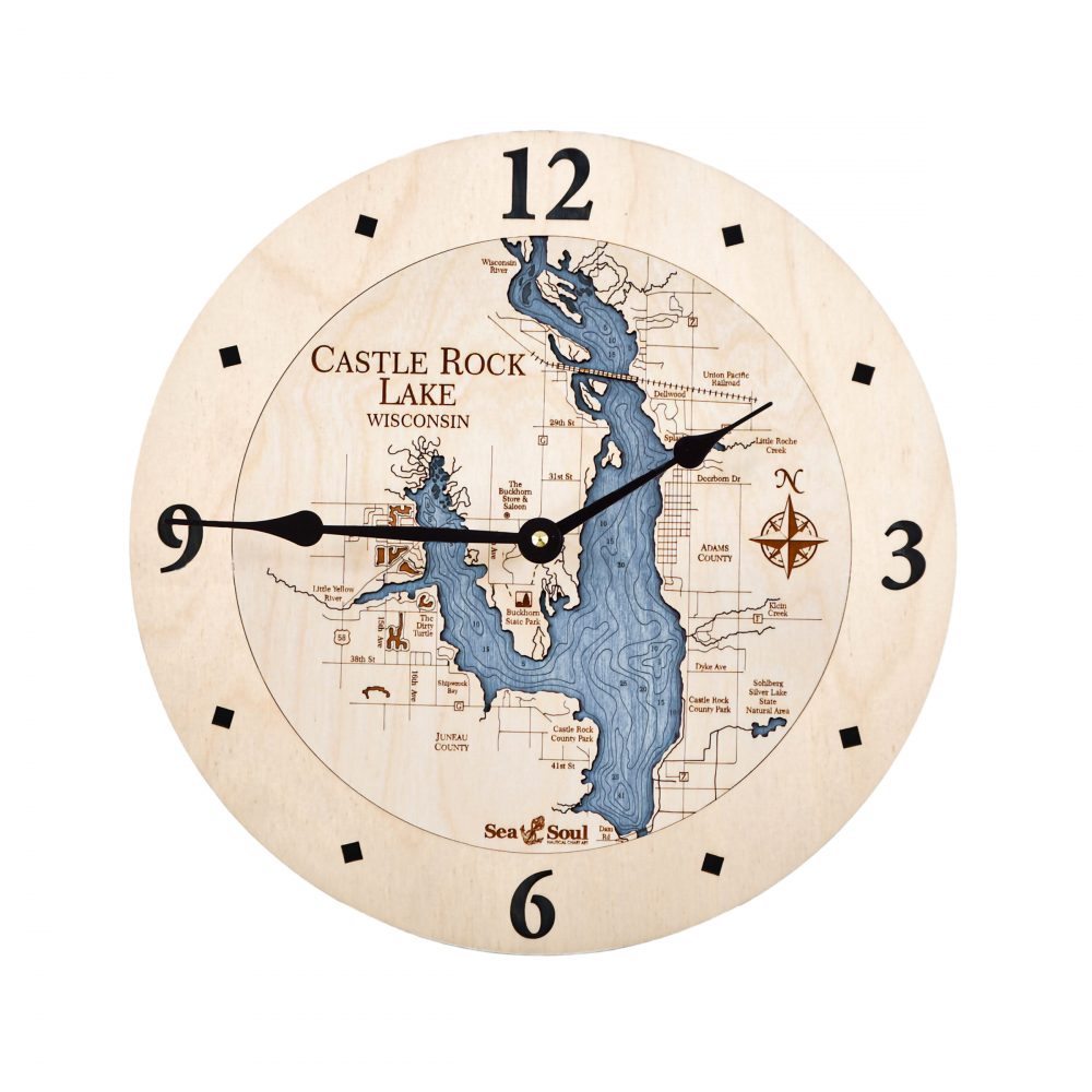 Castle Rock Lake Nautical Clock Birch Accent with Deep Blue Water