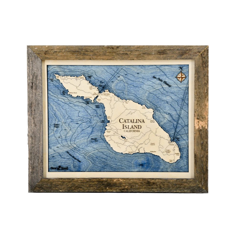 Catalina Island Wall Art with Pine Accent and Deep Blue Water