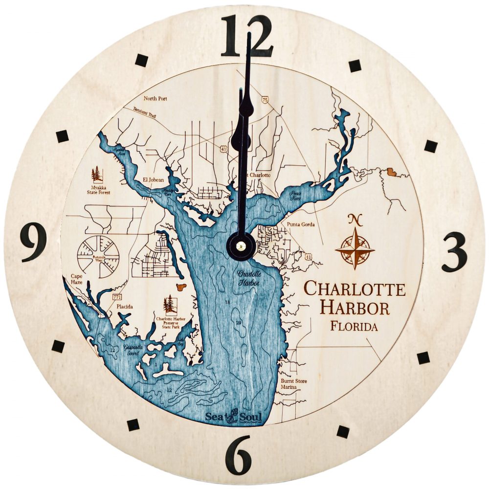 Charlotte Harbor Nautical Clock Birch Accent with Blue Green Water Product Shot