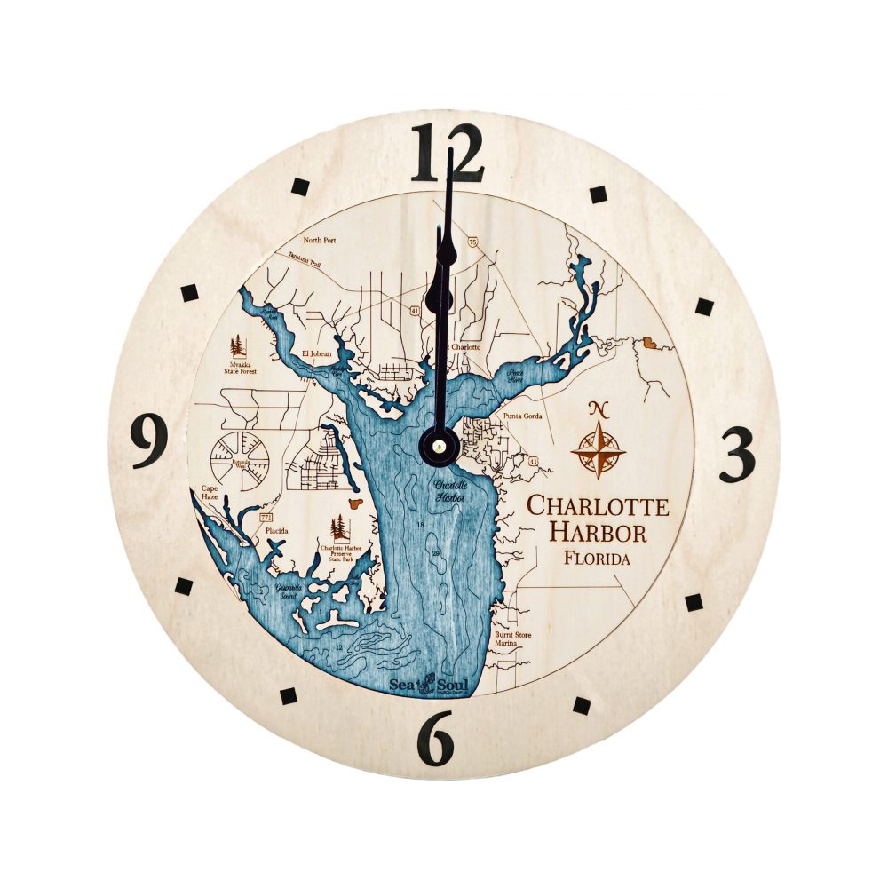 Charlotte Harbor Nautical Clock Birch Accent with Blue Green Water