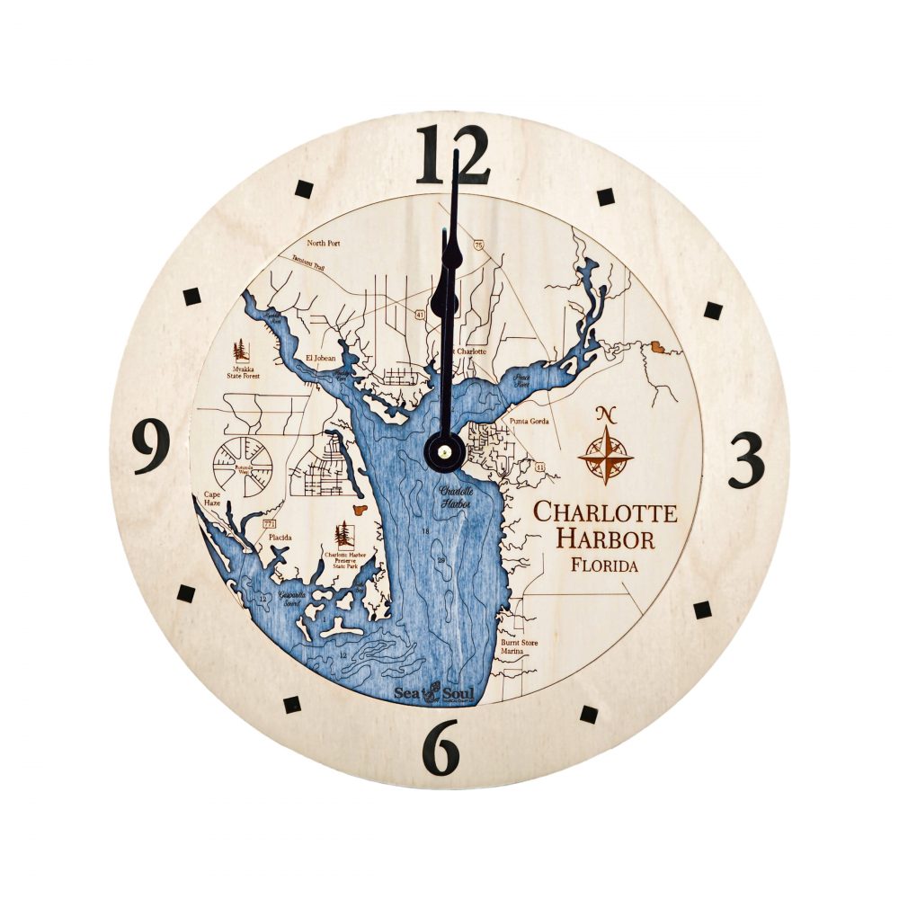 Charlotte Harbor Nautical Clock Birch Accent with Deep Blue Water
