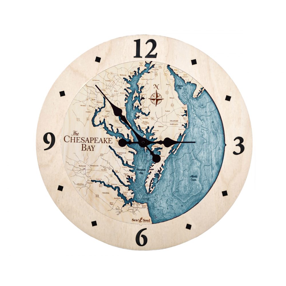 Chesapeake Bay Nautical Clock Birch Accent with Blue Green Water