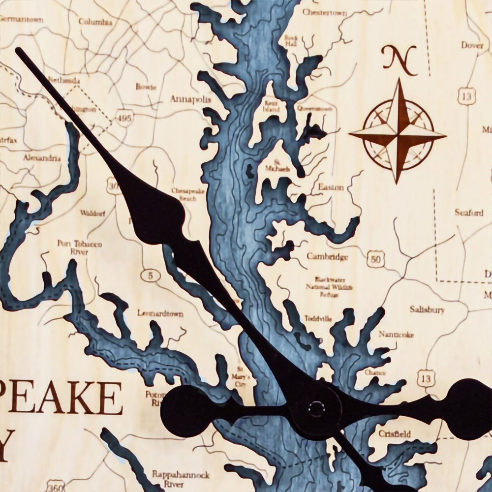 Chesapeake Bay Nautical Clock Birch Accent with Deep Blue Water Detail Shot 1