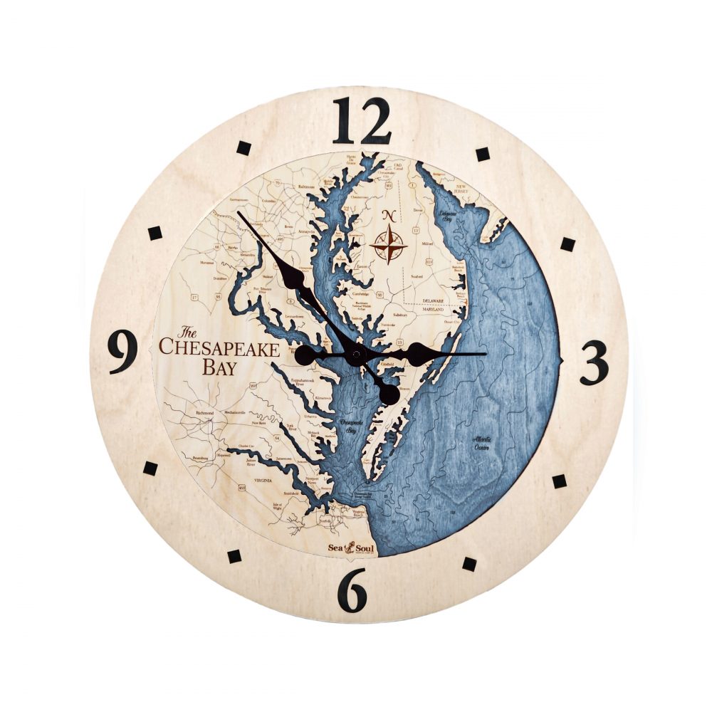 Chesapeake Bay Nautical Clock Birch Accent with Deep Blue Water