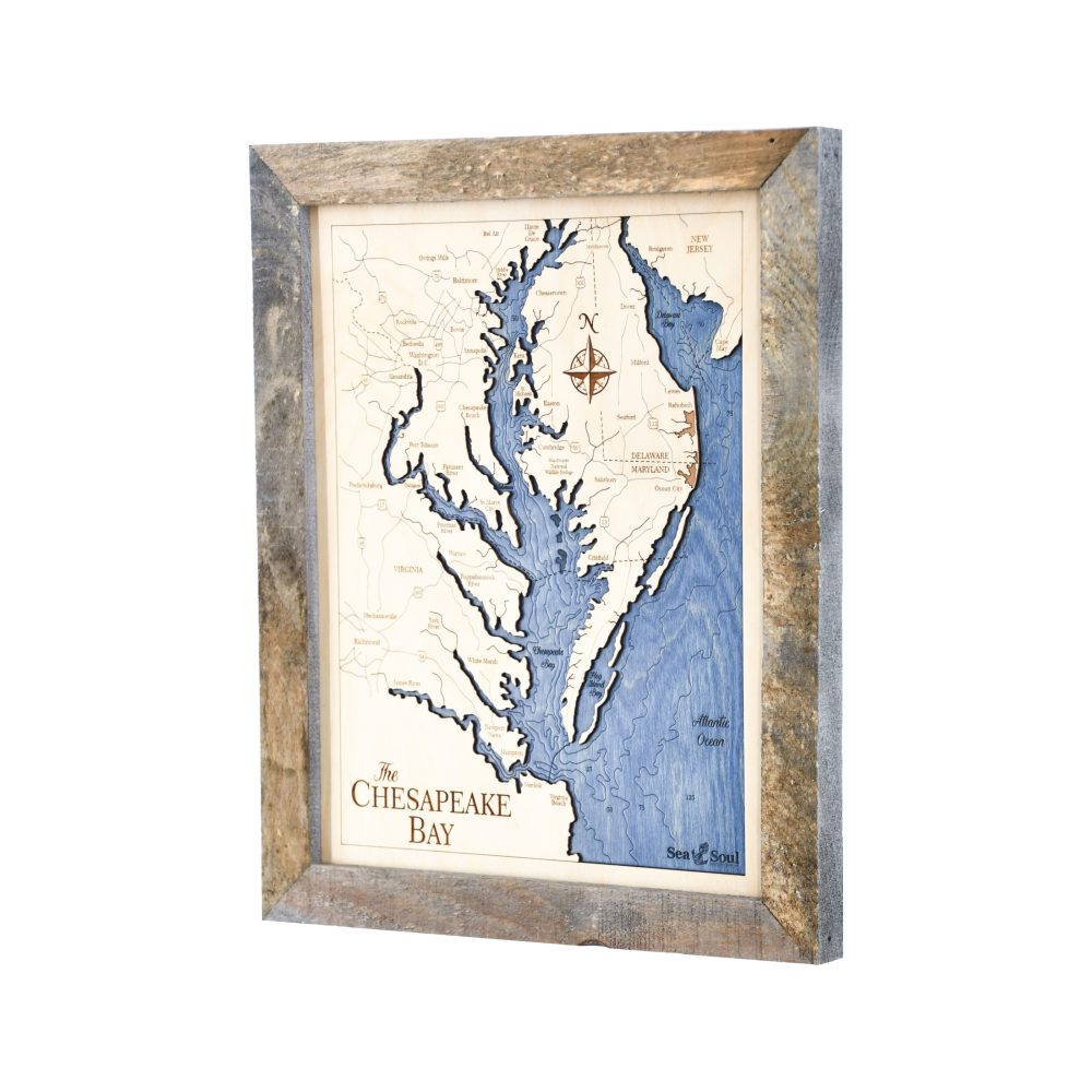 Chesapeake Bay Wall Art Rustic Pine Accent with Deep Blue Water Angle Shot 1