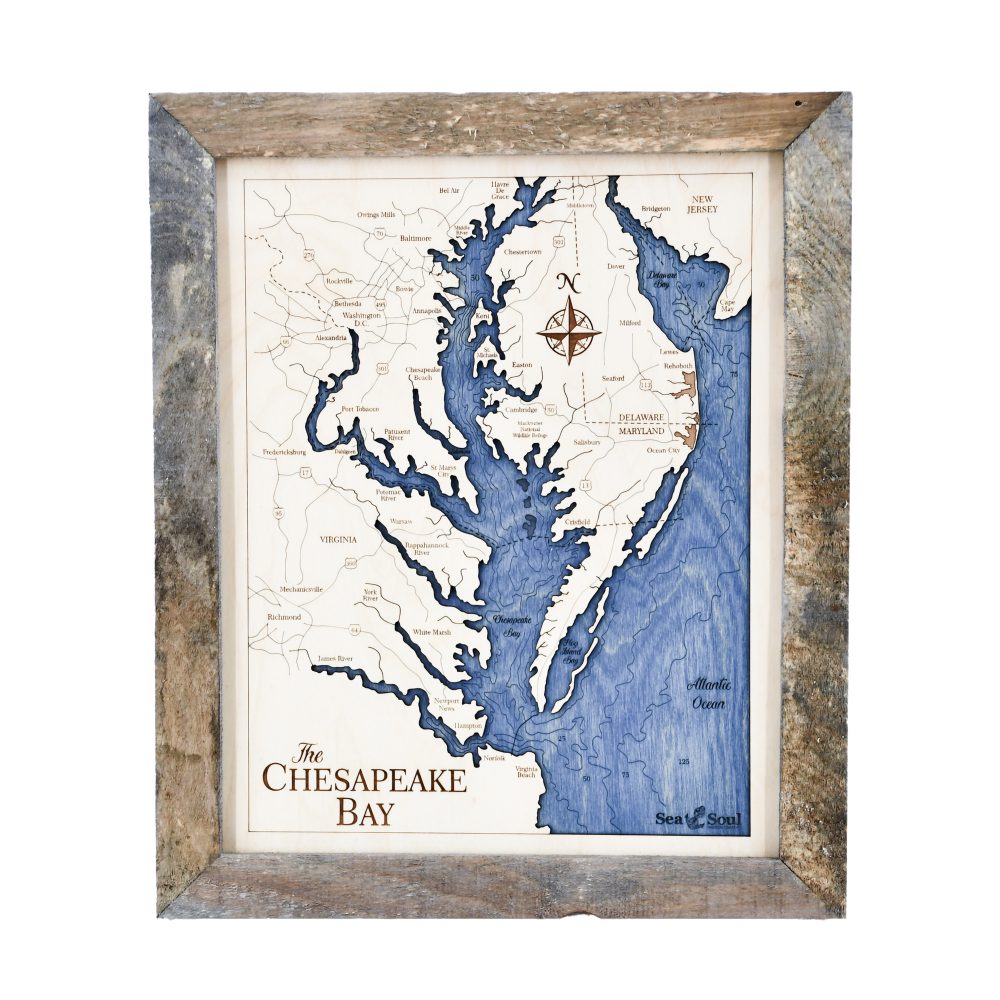 Chesapeake Bay Wall Art Rustic Pine Accent with Deep Blue Water