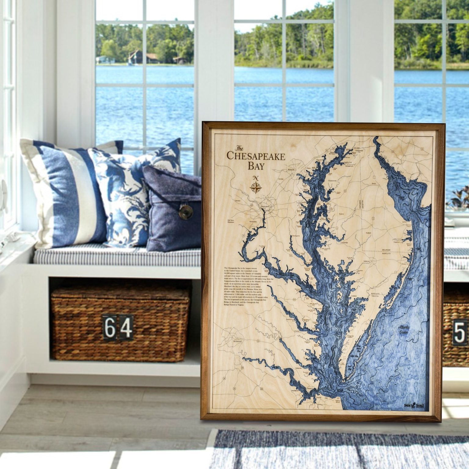 Chesapeake Bay Nautical Wood Chart | 3D Wall Art 24