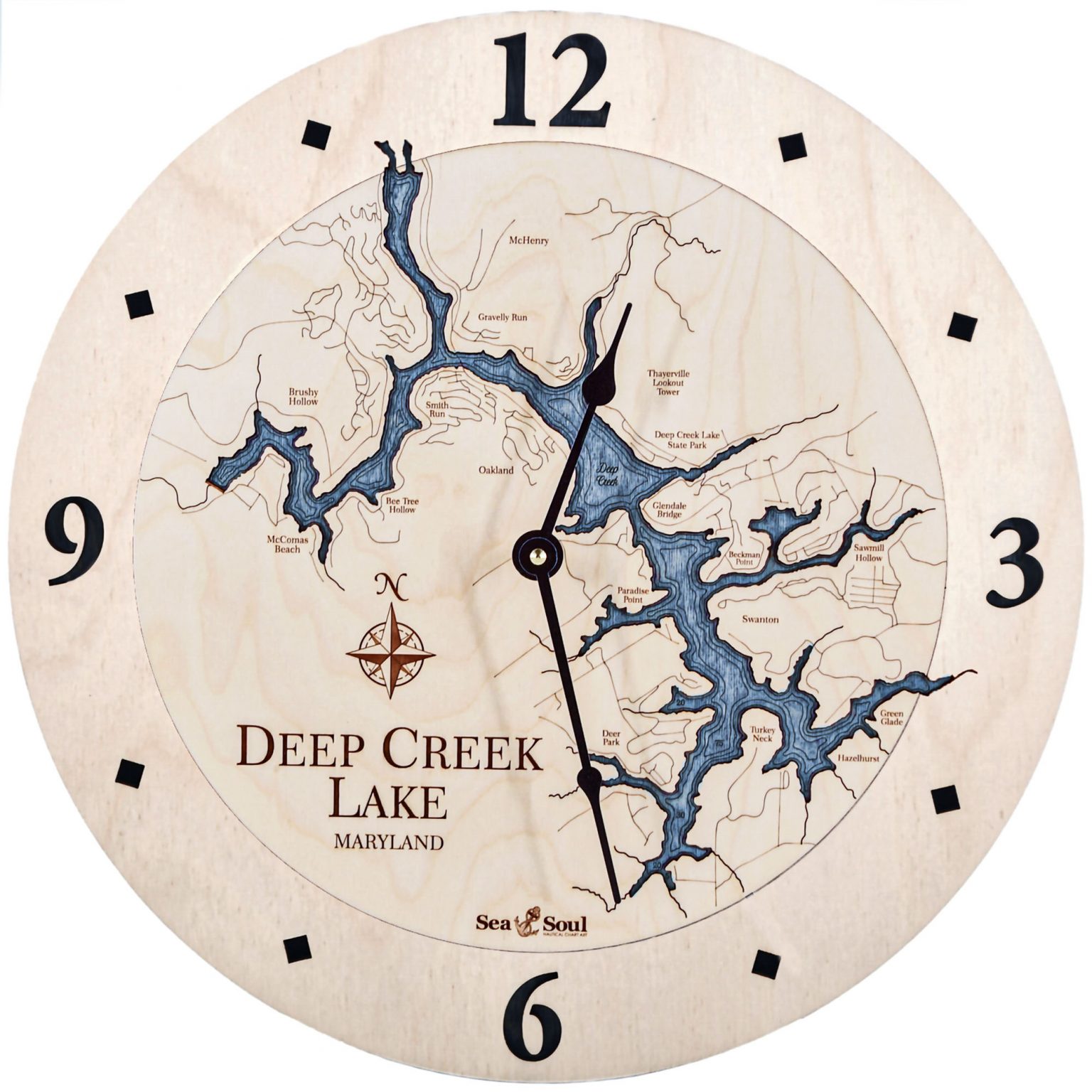 Deep Creek Lake Nautical Map Clock - Sea and Soul Charts
