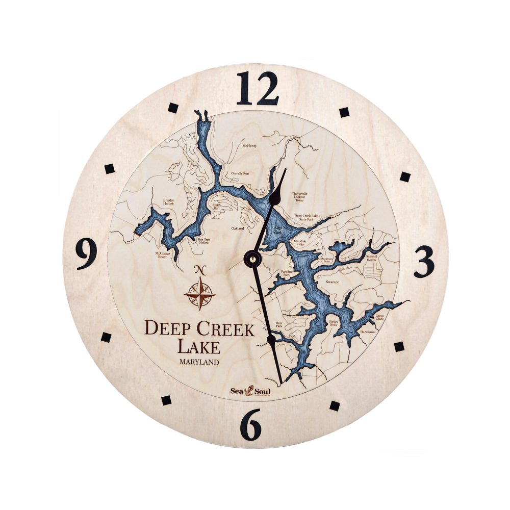 Deep Creek Lake Nautical Clock Birch Accent with Deep Blue Water