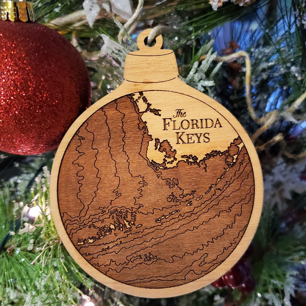 Florida Keys Engraved Nautical Ornament Hanging on Christmas Tree with Ornament