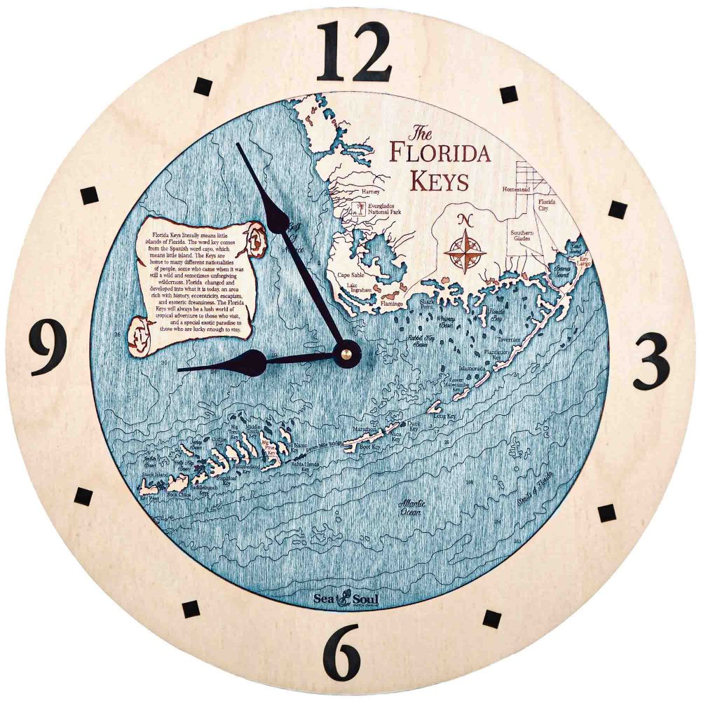 Florida Keys Nautical Clock Birch Accent with Blue Green Water Product Shot