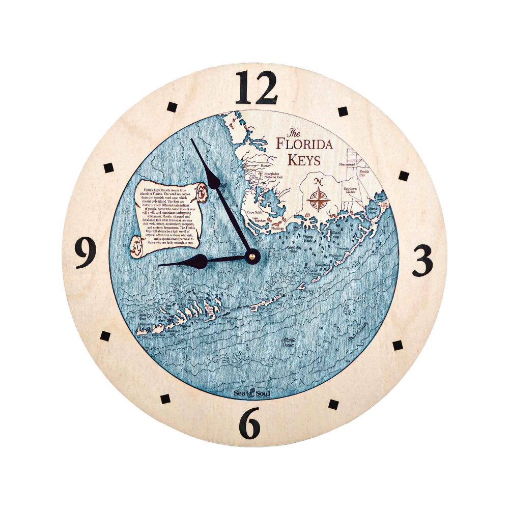 Florida Keys Nautical Clock Birch Accent with Blue Green Water