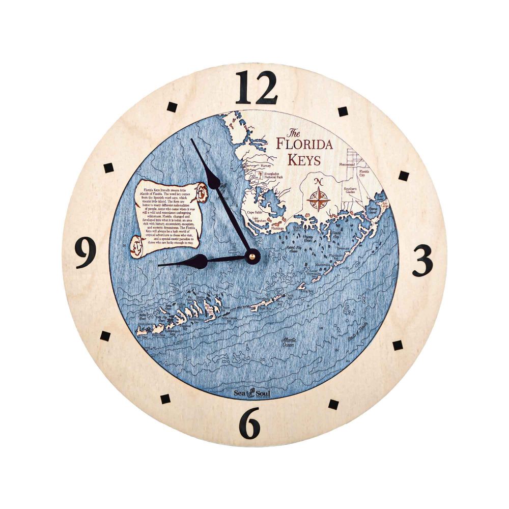 Key West Nautical Clock Birch Accent with Deep Blue Water