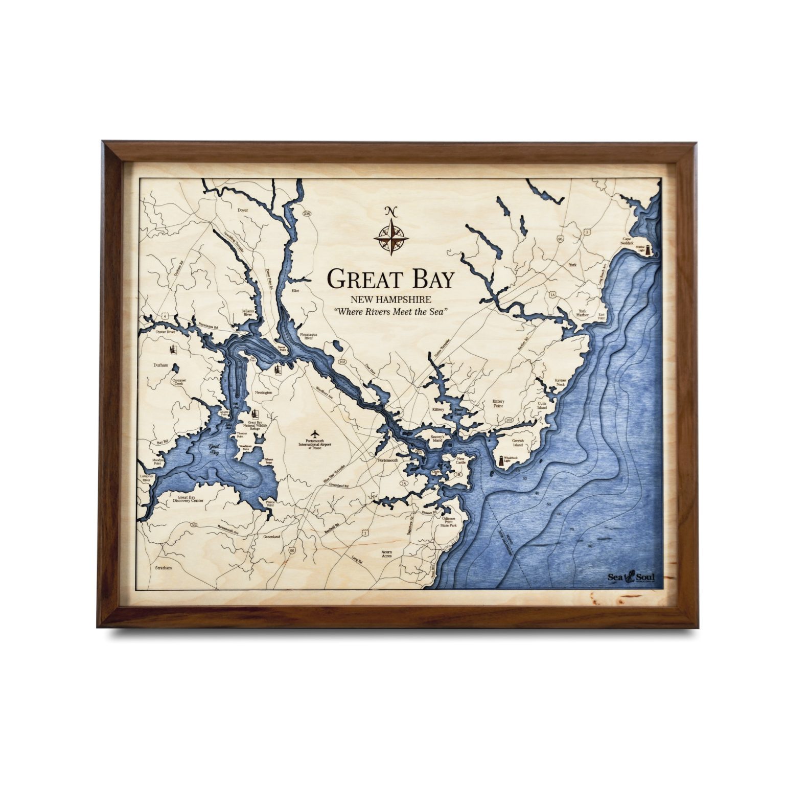 Great Bay, New Hampshire 4 Level Nautical Chart Wall Art 16”x 20