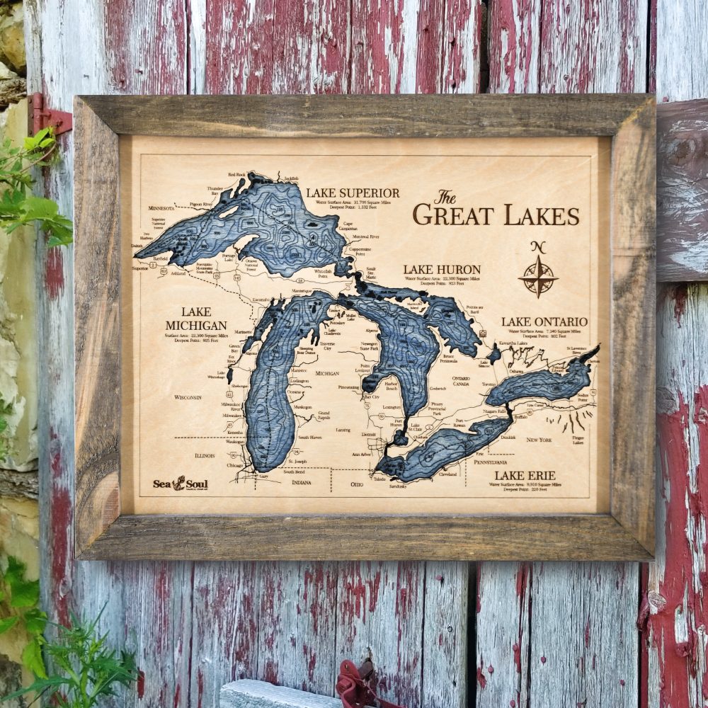 Great Lakes Wall Art Rustic Pine Accent with Deep Blue Water Hanging on Fence