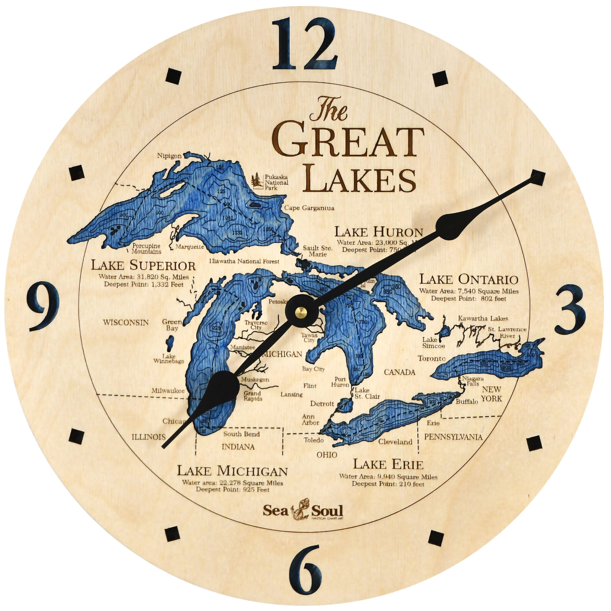 Great Lakes Nautical Clock Sea And Soul Charts - Nautical Wall Clock Canada