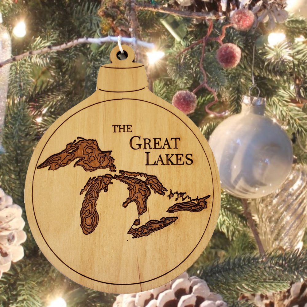 Great Lakes Engraved Nautical Ornament Hanging on Christmas Tree with Ornaments