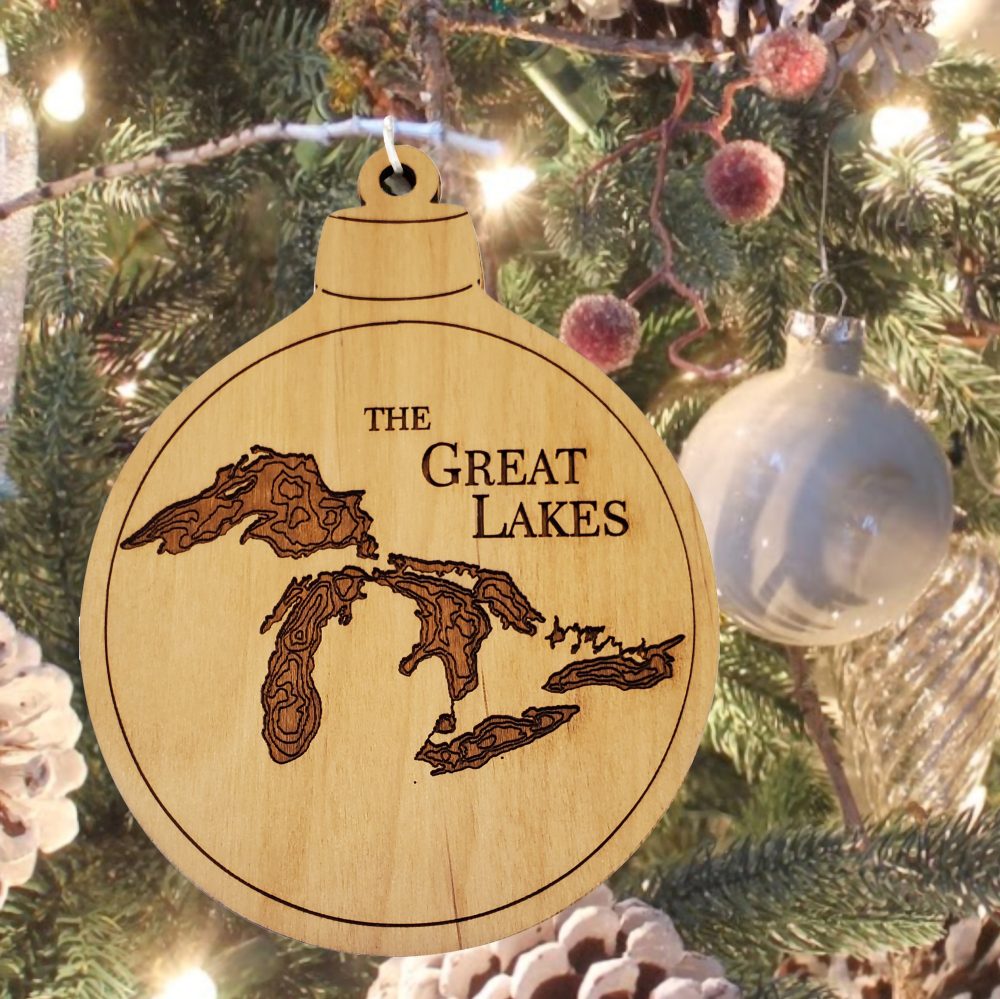 Great Lakes Engraved Nautical Ornament Hanging on Christmas Tree with Ornaments