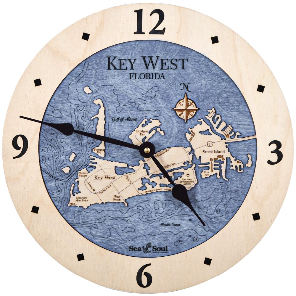 Key West Nautical Clock Birch Accent with Deep Blue Water Product Shot