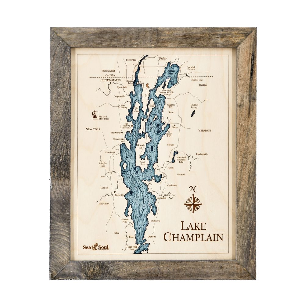 Lake Champlain Wall Art Rustic Pine with Blue Green Water