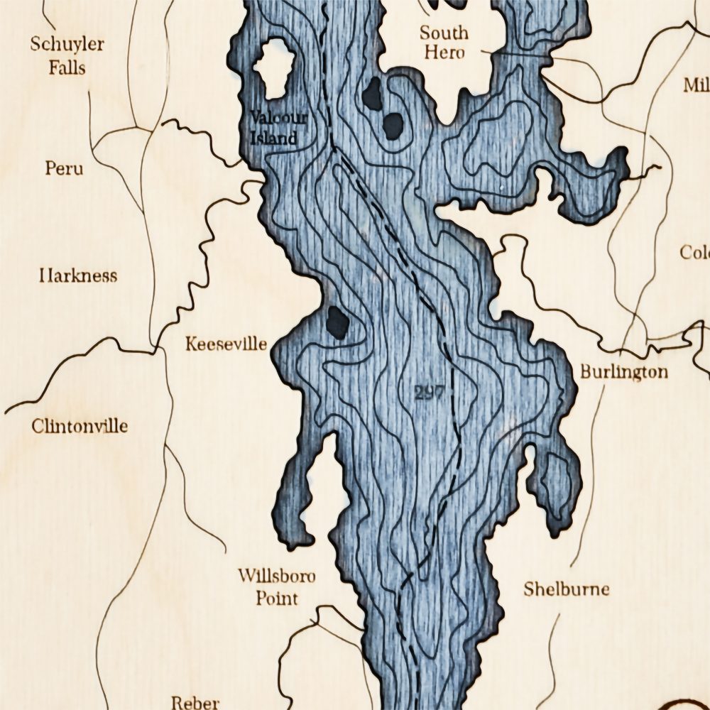 Lake Champlain Wall Art Rustic Pine with Deep Blue Water Detail Shot 2