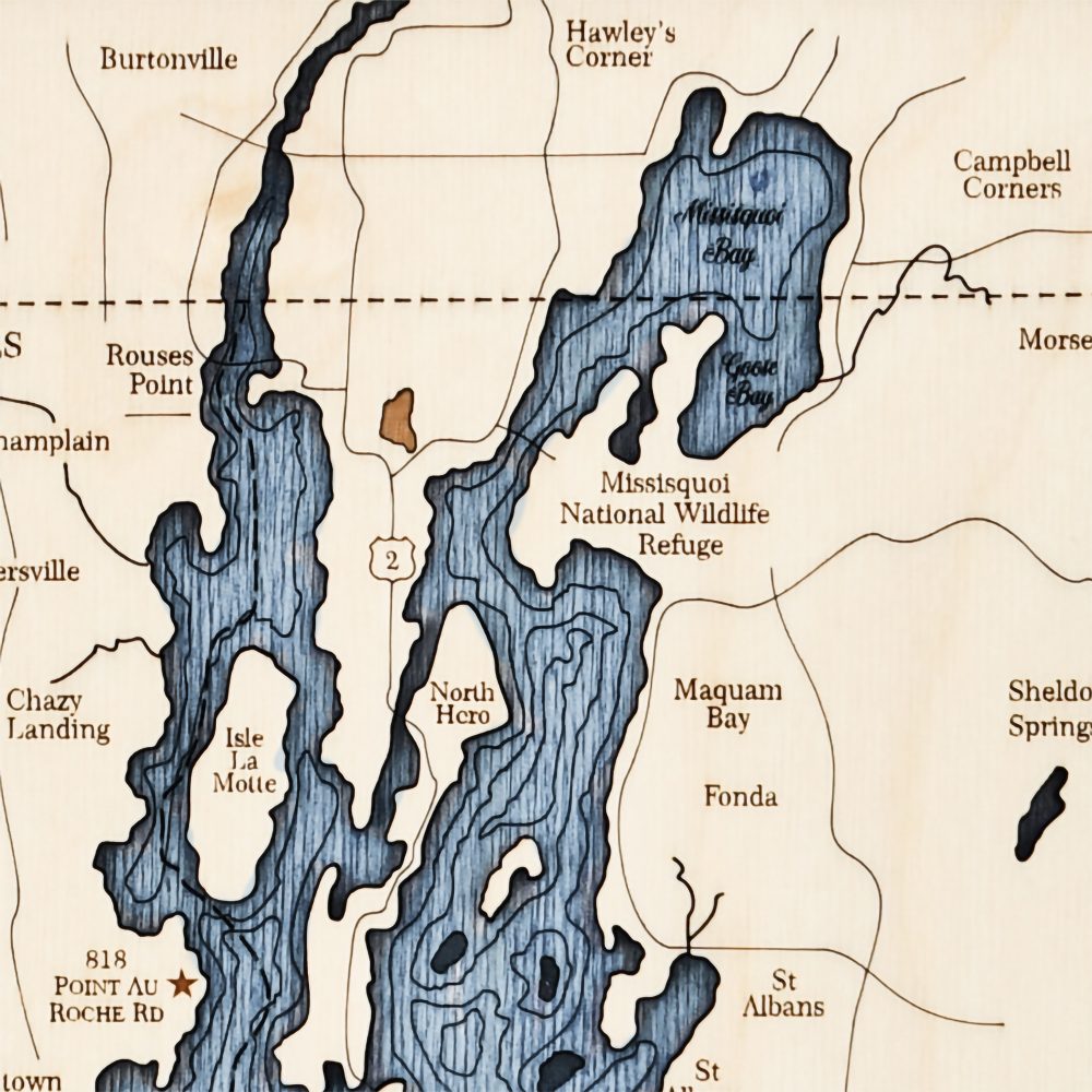 Lake Champlain Wall Art Rustic Pine with Deep Blue Water Detail Shot 3