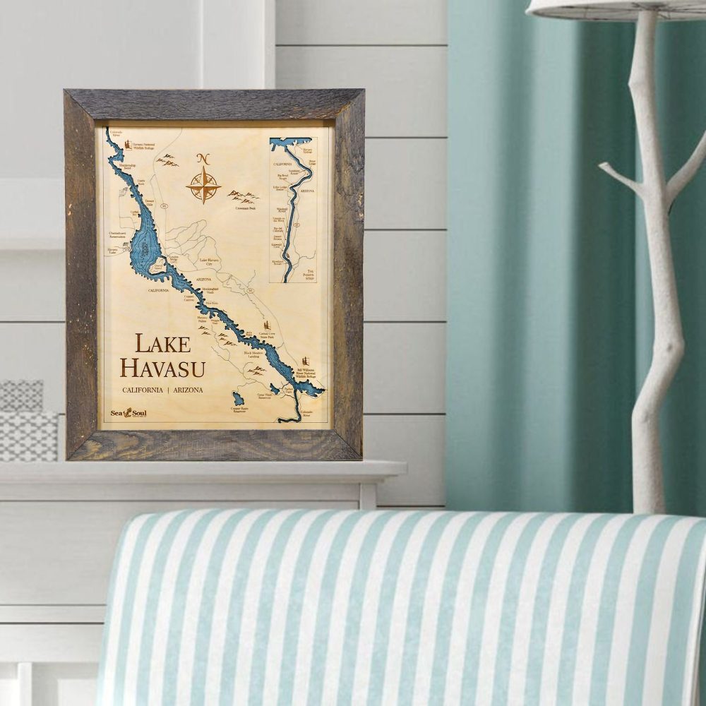 Lake Havasu Wall Art Pine Accent with Deep Blue Water on End Table