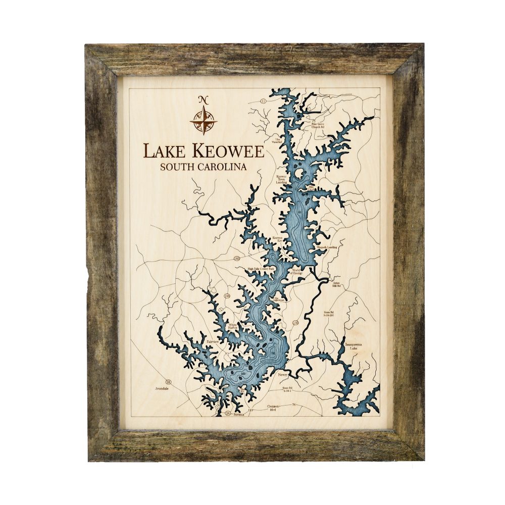 Lake Keowee Wall Art Rustic Pine Accent with Blue Green Water
