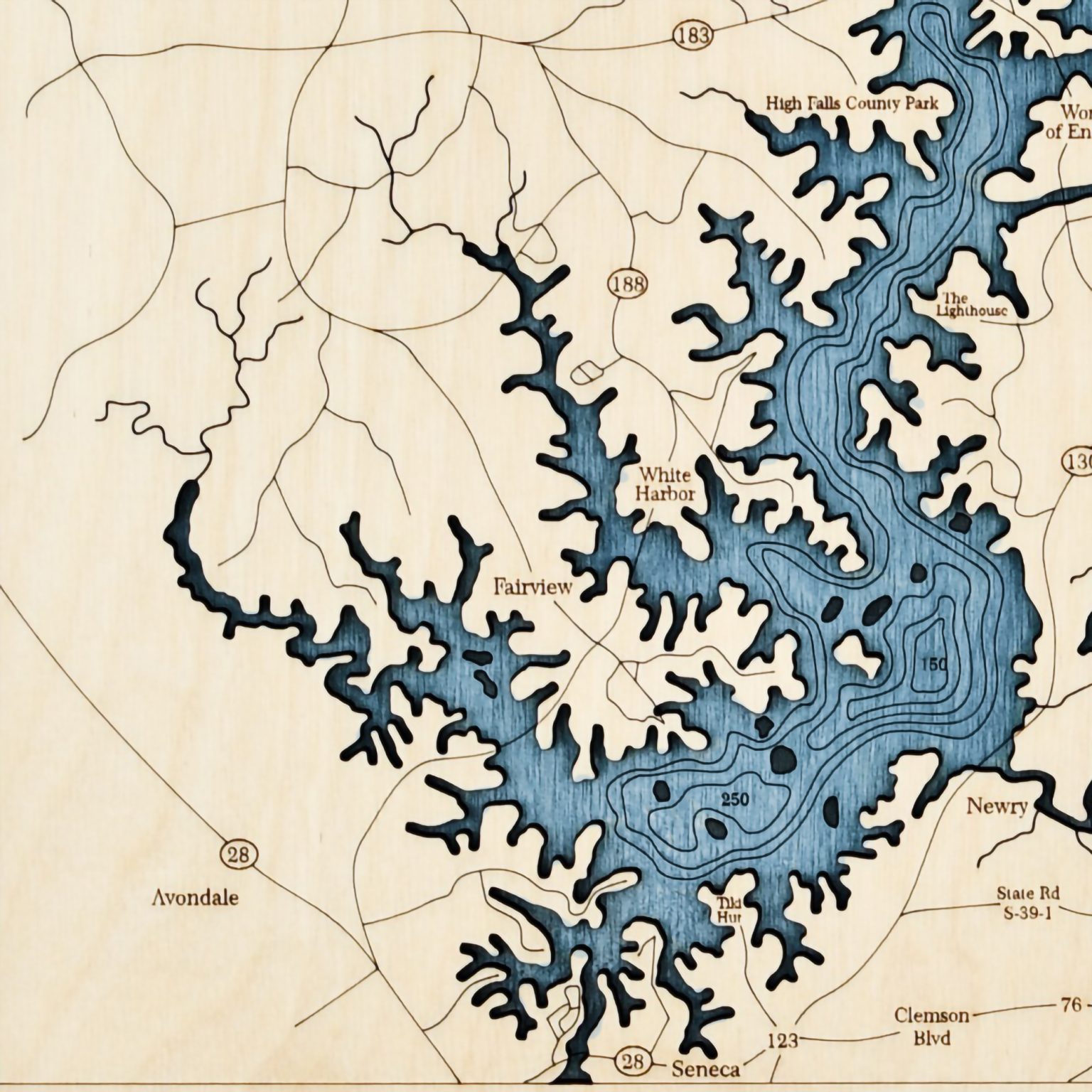 Lake Keowee Wall Art - Two-Level 3D Wood Map - Sea and Soul Charts