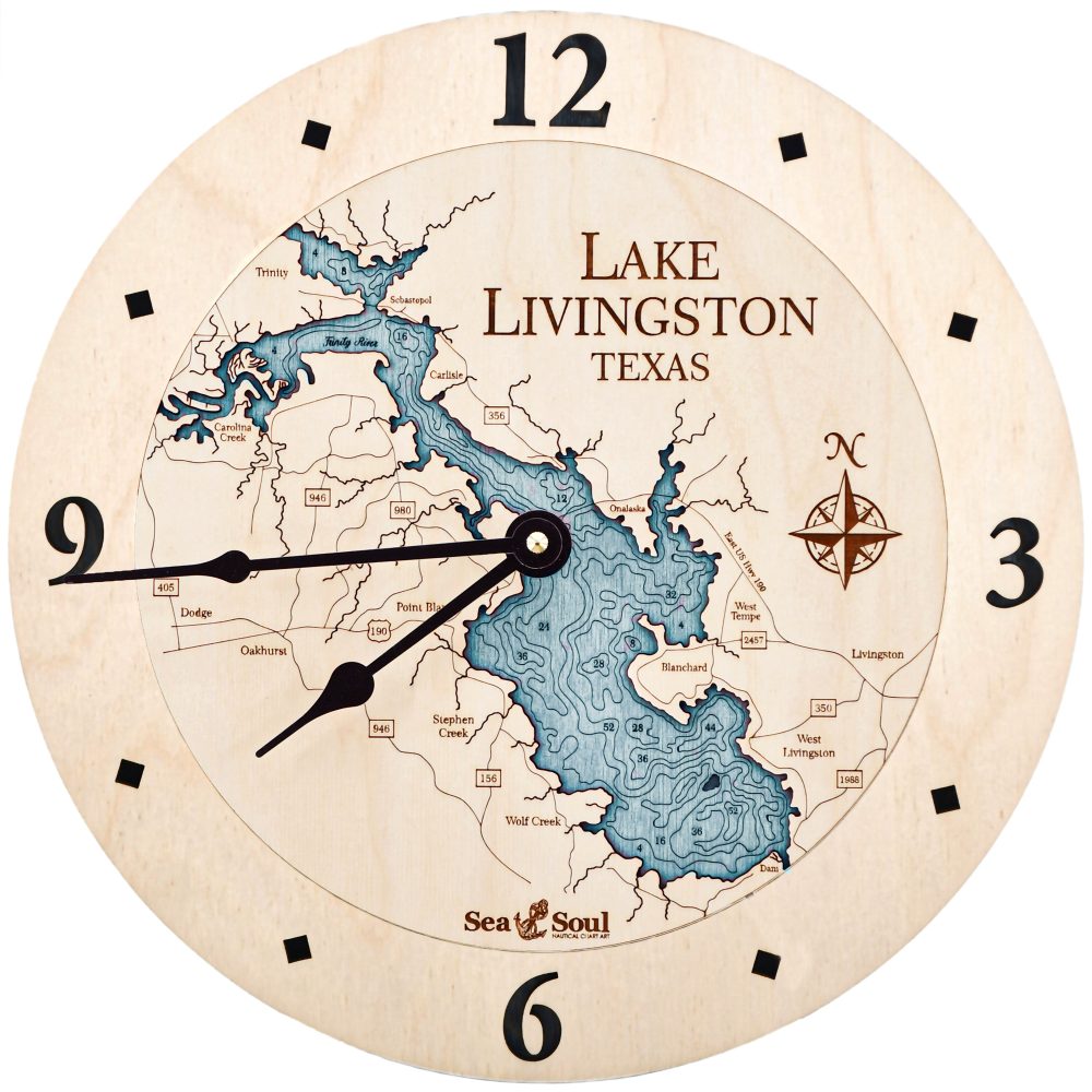 Lake Livingston Nautical Clock Birch Accent with Blue Green Water Product Shot