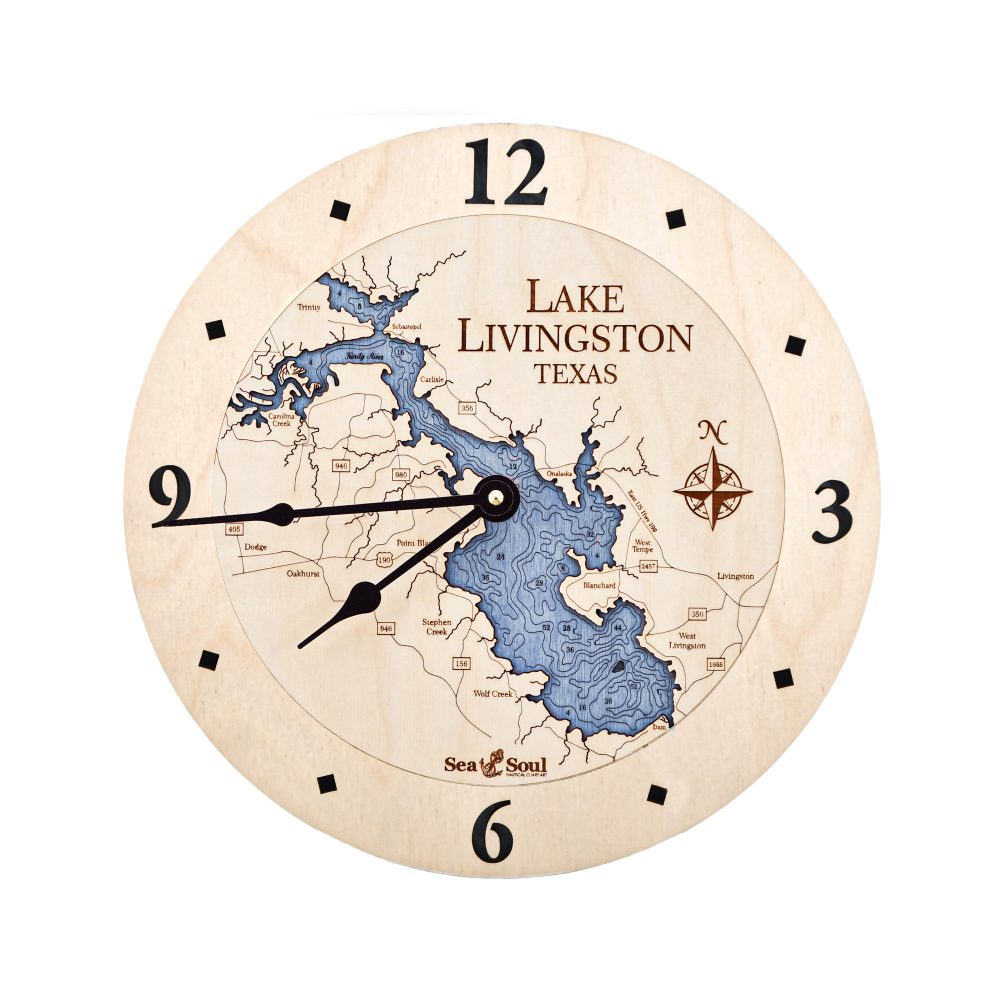 Lake Livingston Nautical Clock Birch Accent with Deep Blue Water