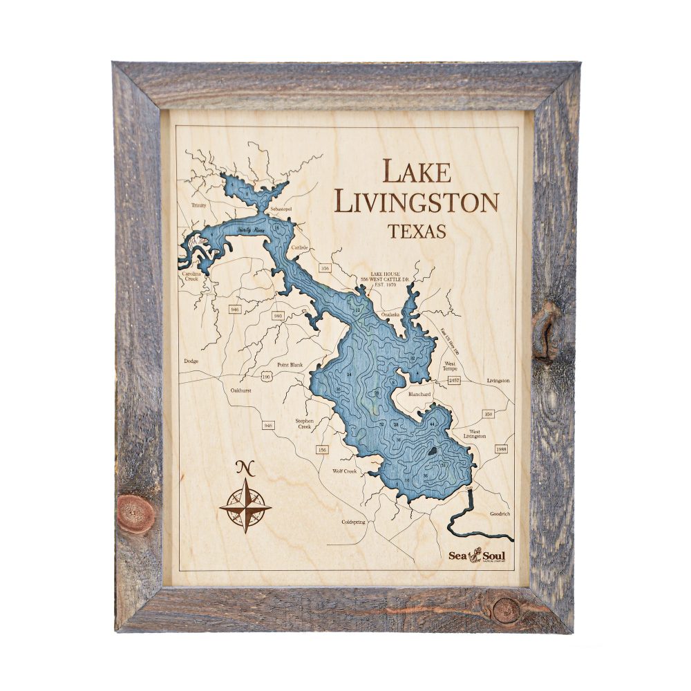 Lake Livingston Wall Art 13x16 Rustic Pine Accent with Deep Blue Water