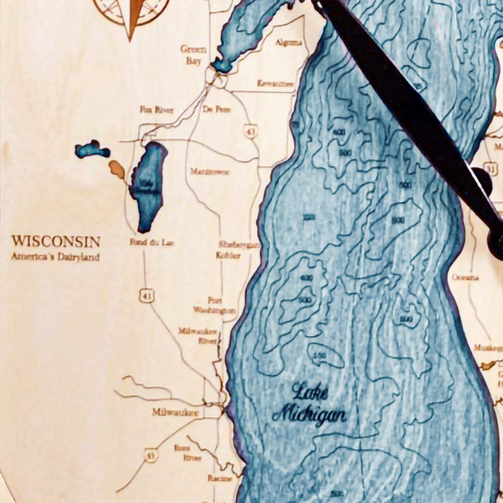 Lake Michigan Nautical Clock Birch Accent with Blue Green Water Detail Shot 1