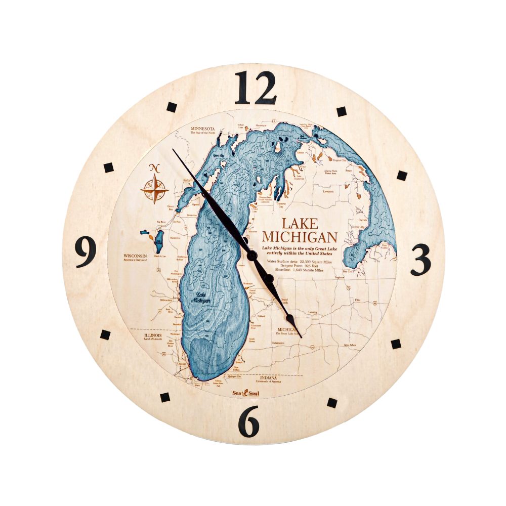 Lake Michigan Nautical Clock Birch Accent with Blue Green Water