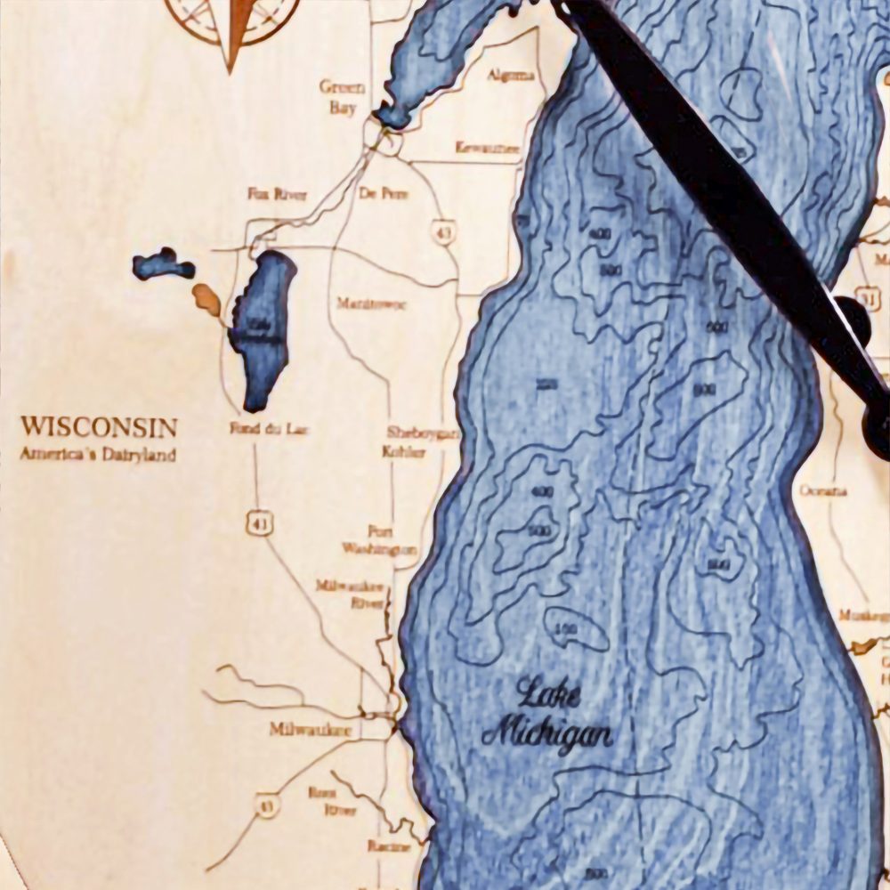 Lake Michigan Nautical Clock Birch Accent with Deep Blue Water Detail Shot 1